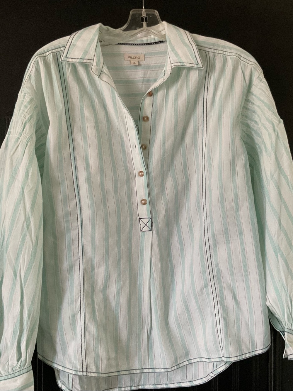 Pilcro Men's Mint and White Striped Button-Placket Shirt